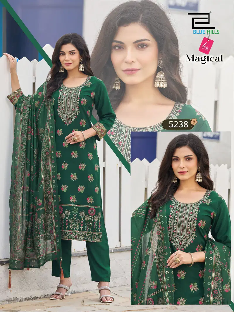 Blue Hills Magical Plus Size Rayon Thread Worked Kurti With Bottom Dupatta