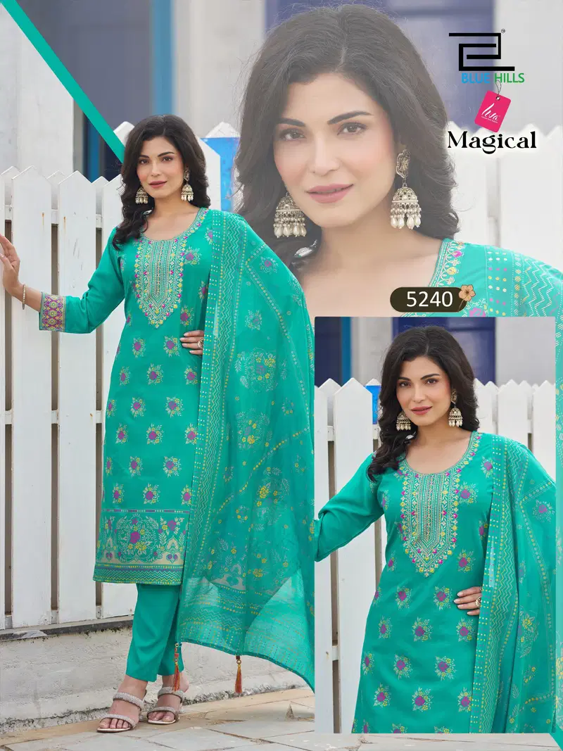 Blue Hills Magical Plus Size Rayon Thread Worked Kurti With Bottom Dupatta