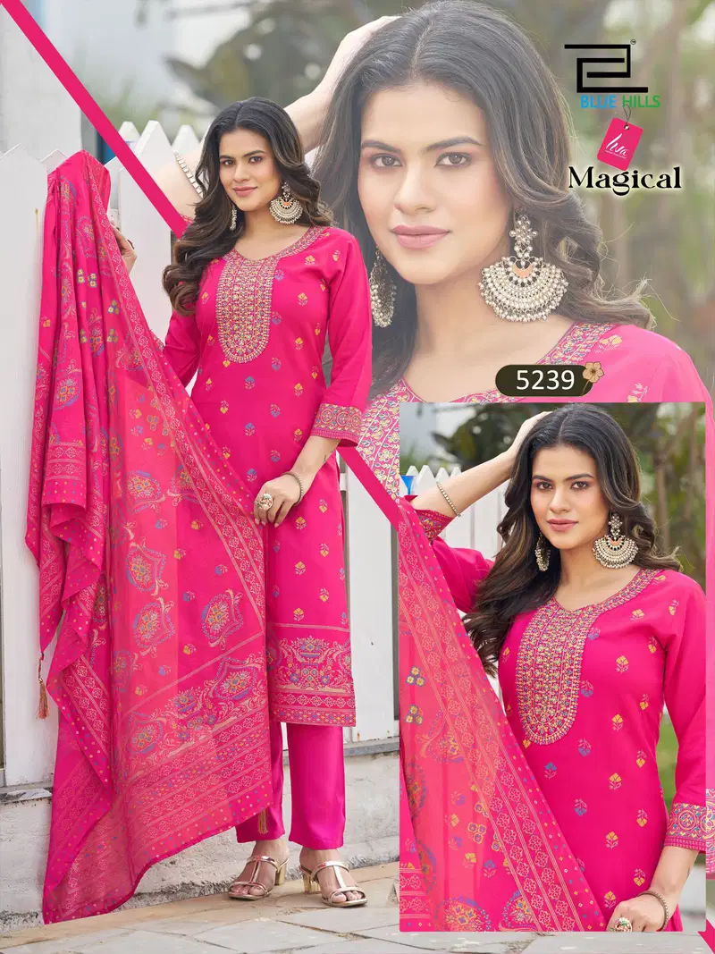 Blue Hills Magical Plus Size Rayon Thread Worked Kurti With Bottom Dupatta
