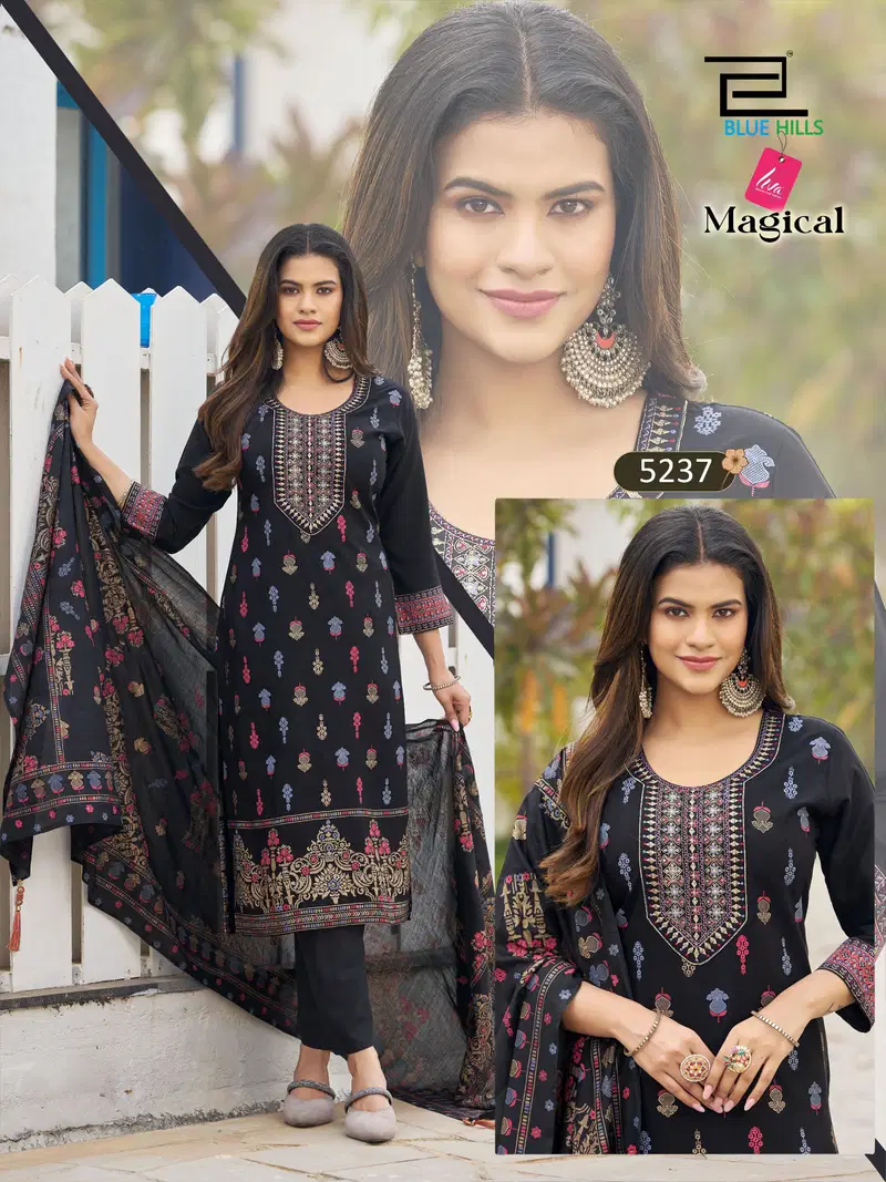 Blue Hills Magical Plus Size Rayon Thread Worked Kurti With Bottom Dupatta