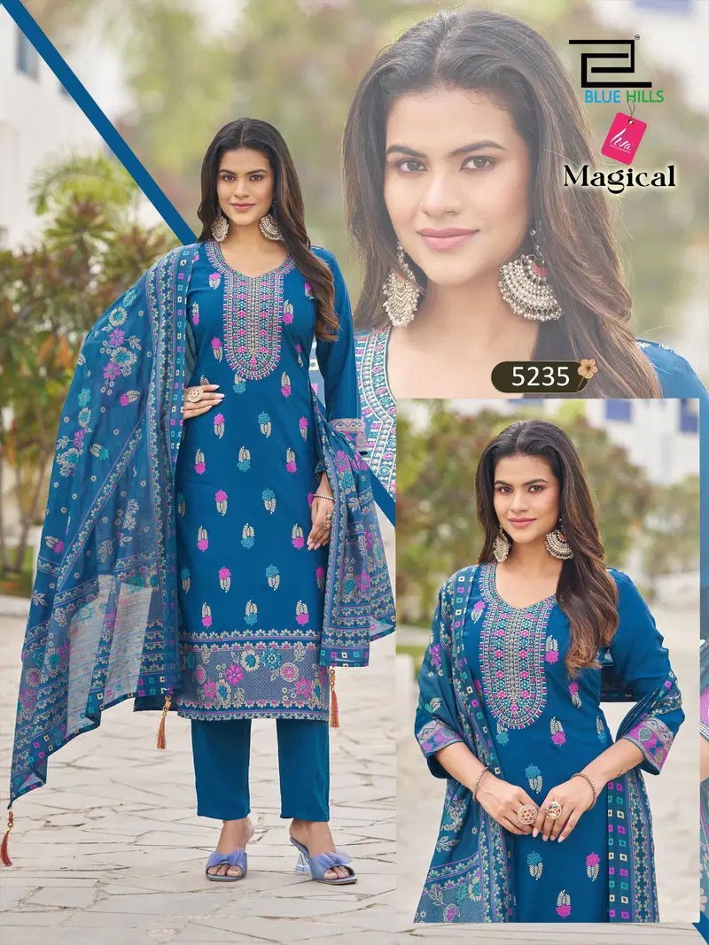 Blue Hills Magical Plus Size Rayon Thread Worked Kurti With Bottom Dupatta