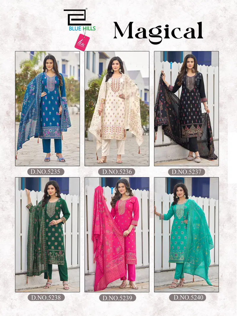 Blue Hills Magical Plus Size Rayon Thread Worked Kurti With Bottom Dupatta