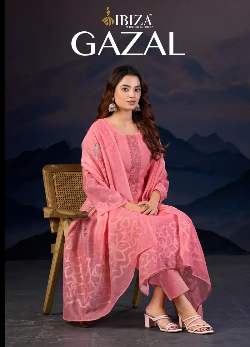 Ibiza Gazal Linen Jacquard Digital Embroidered Salwar Kameez