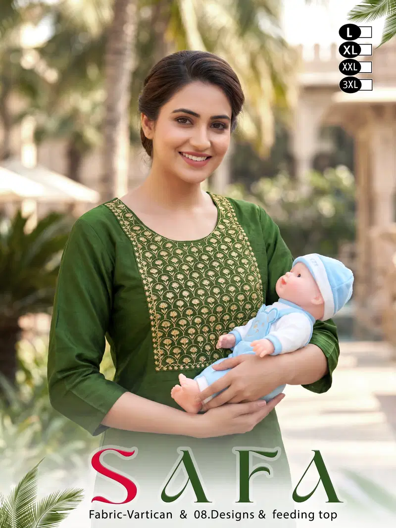 Safa Feeding Vertican Plain Embroidery Worked Feeding Kurti Collection