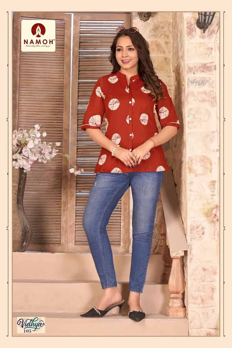 Namoh Vidhya Dhabu Cotton Printed Short Top Collection