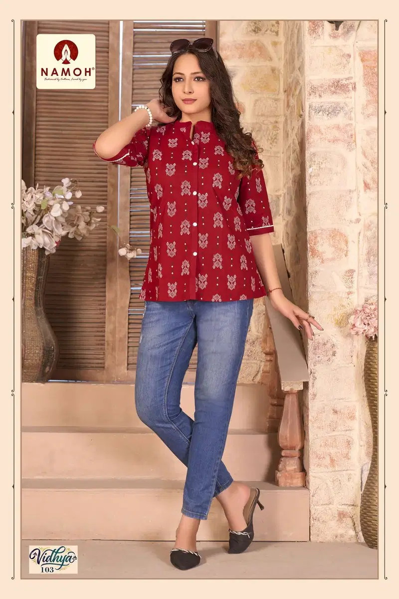 Namoh Vidhya Dhabu Cotton Printed Short Top Collection