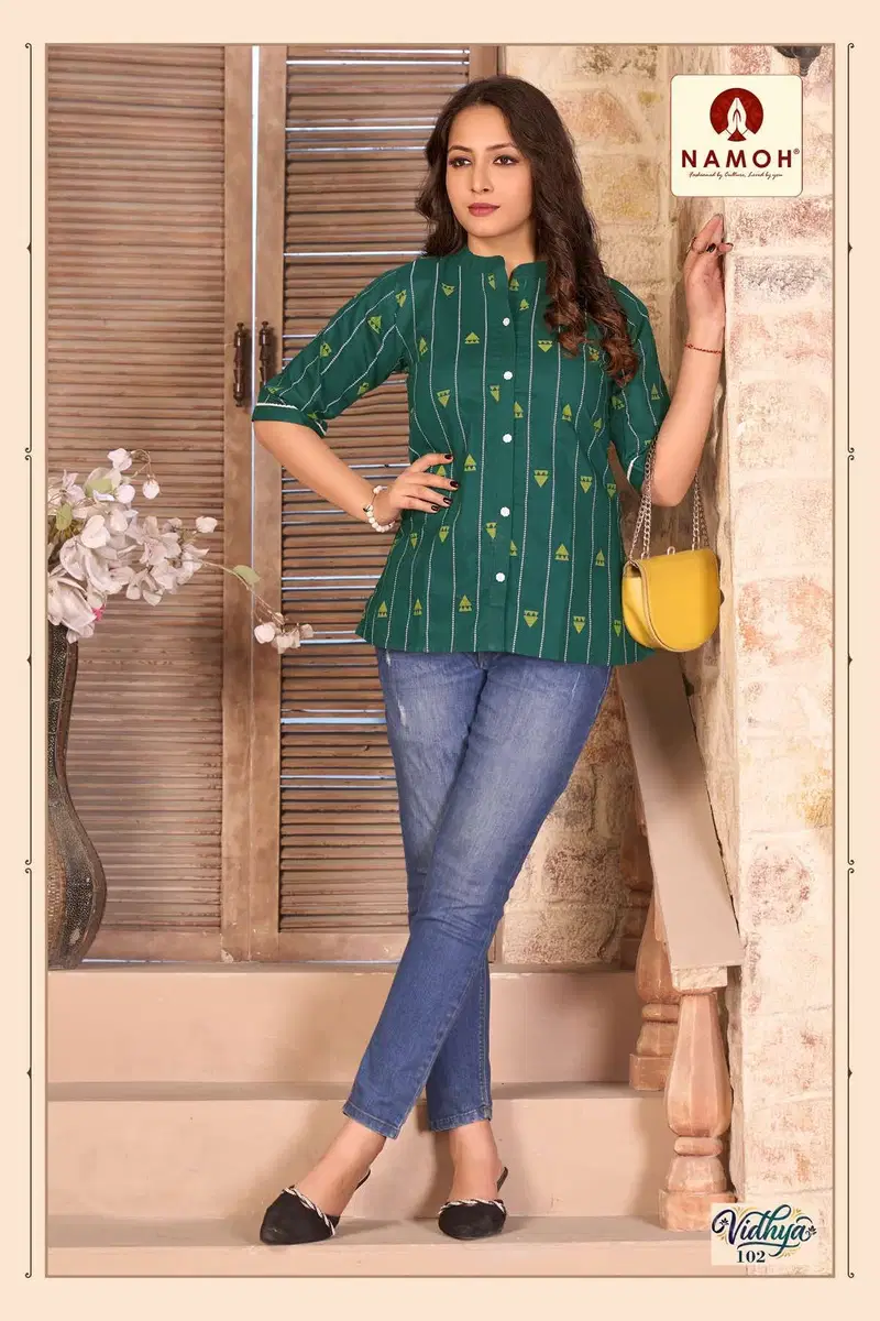 Namoh Vidhya Dhabu Cotton Printed Short Top Collection
