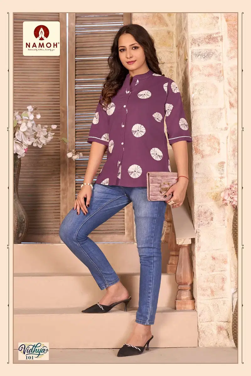 Namoh Vidhya Dhabu Cotton Printed Short Top Collection