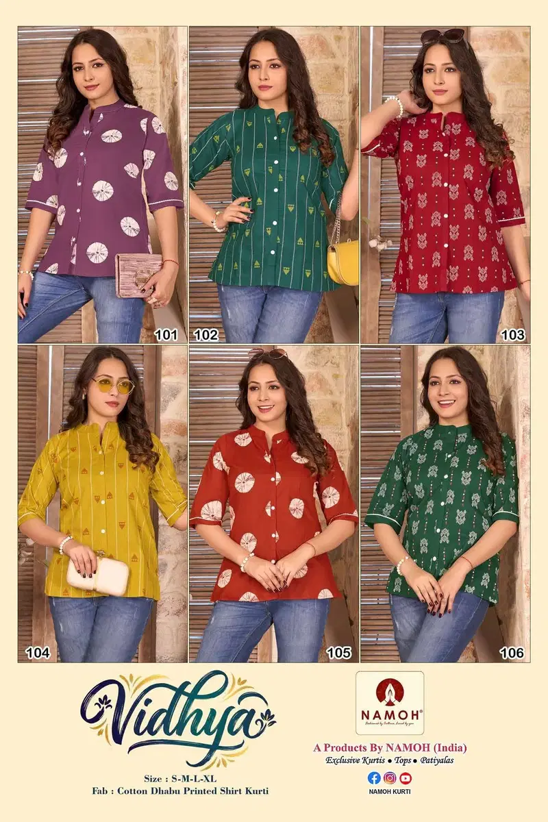Namoh Vidhya Dhabu Cotton Printed Short Top Collection