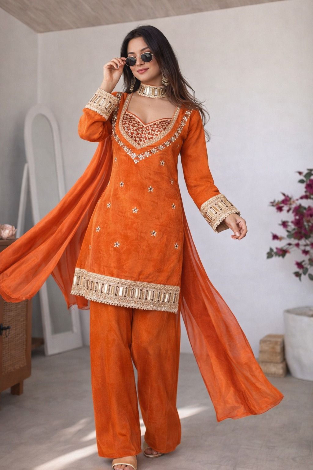 Lekha Nav 1013 Silk Hand Work Top Plazzo With Dupatta