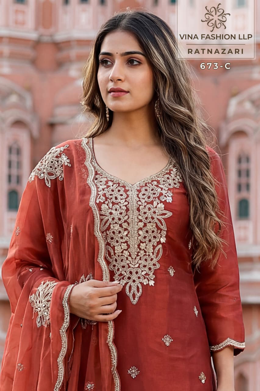 Vinay Kuleesh Ratnazari Gold Silk Embroidered Salwar Kameez Collection