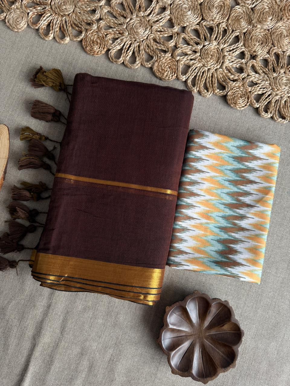 lekha CF Mal Cotton Zari Border With Fumka Plain Saree