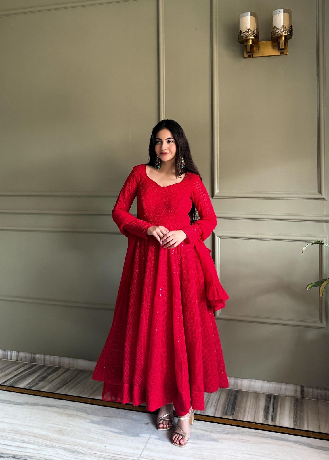 NCO 150 Faux Georgette Luckhnowi Sequins Work Gown