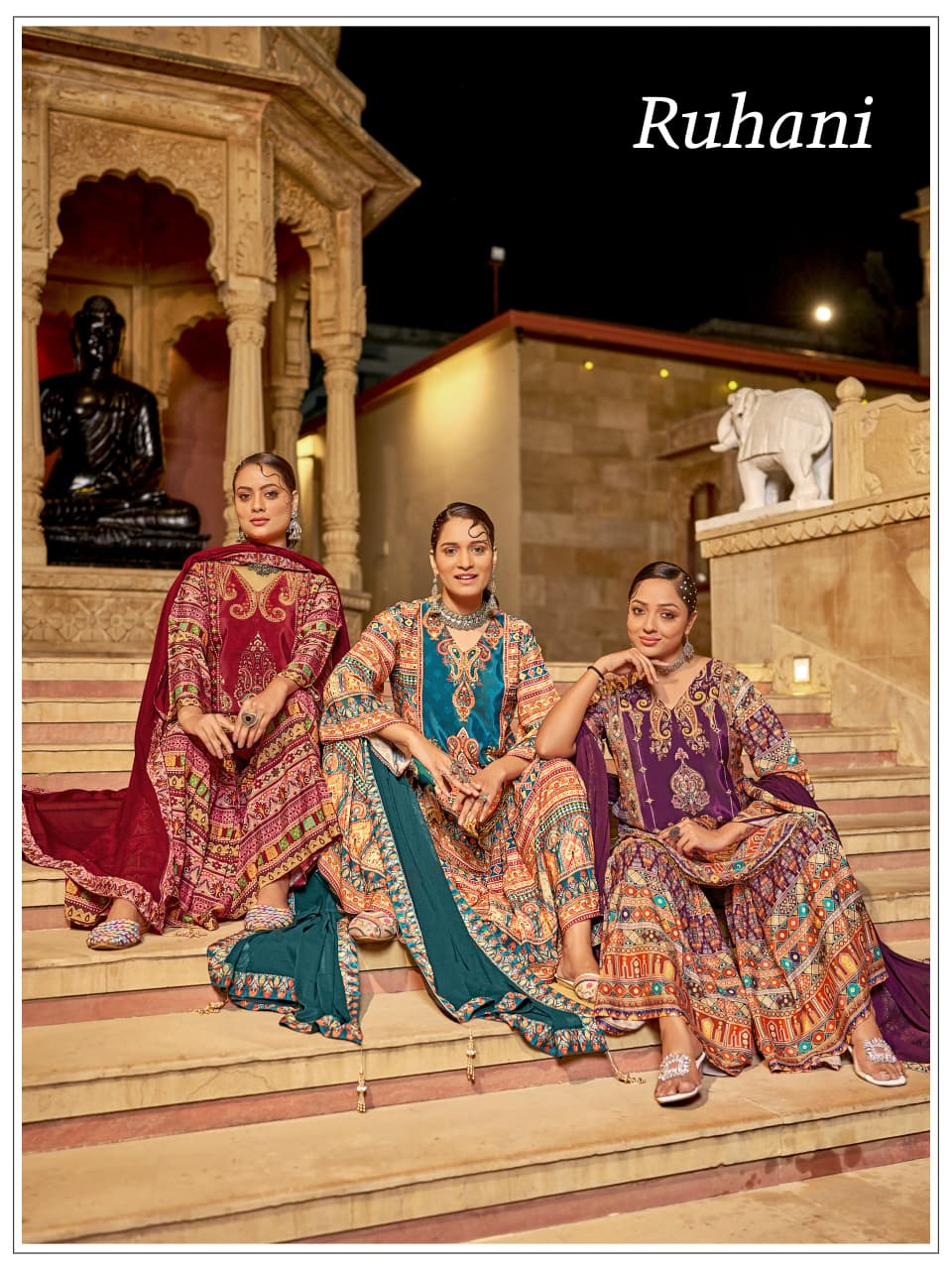 Banwery Ruhani Crape Silk Digital Print Kurti With Bottom Dupatta