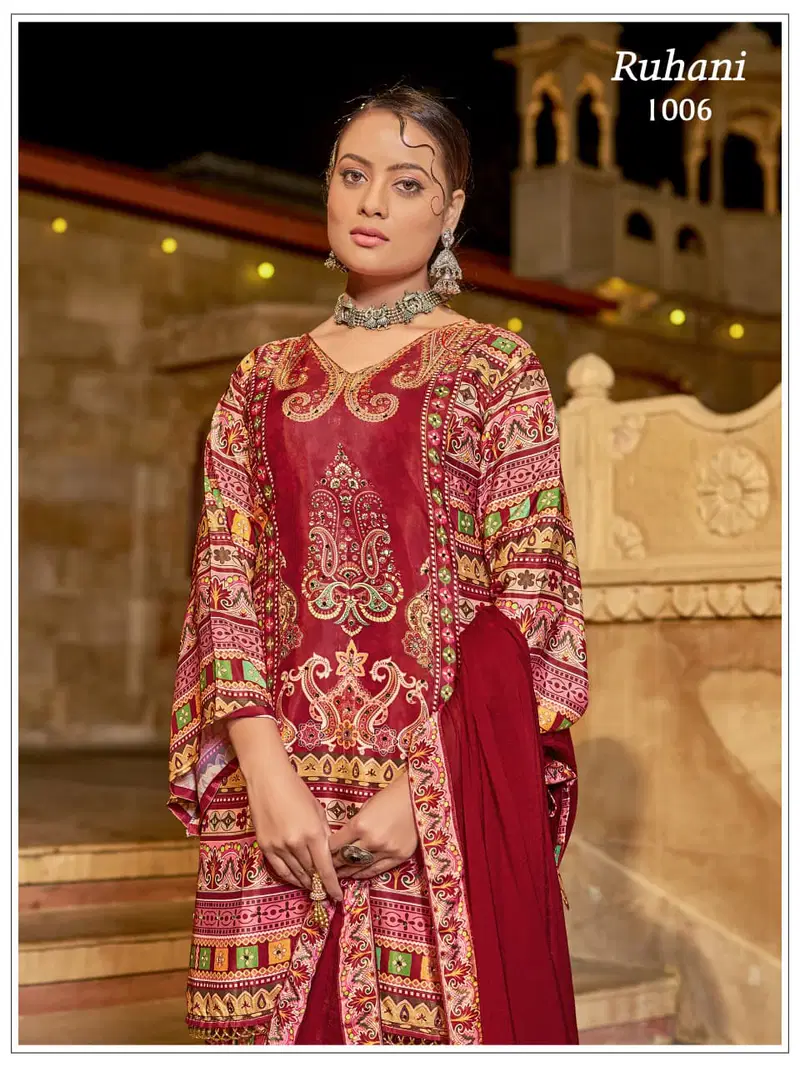 Banwery Ruhani Crape Silk Digital Print Kurti With Bottom Dupatta