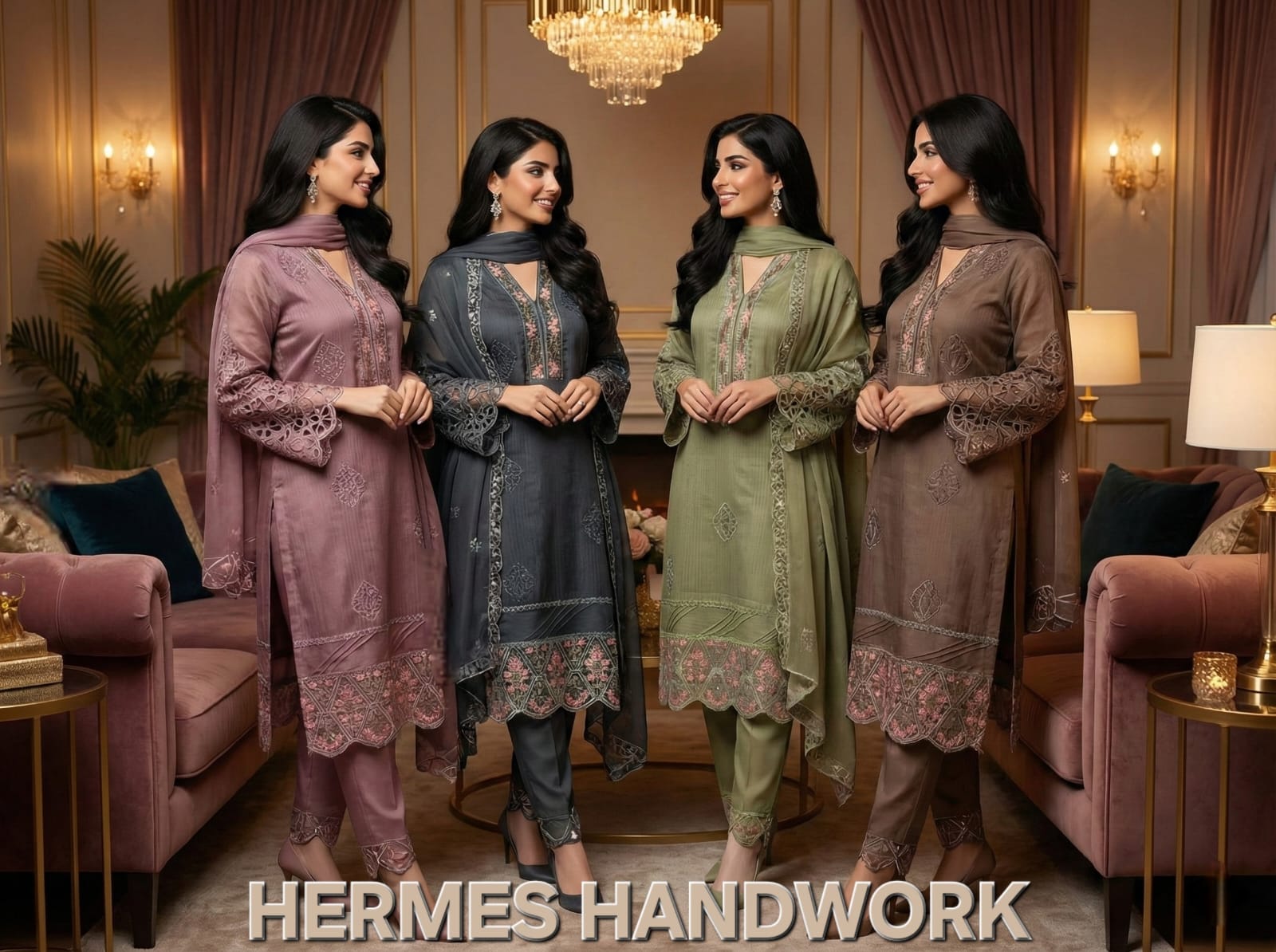 FM Hermes Handwork Linen Readymade Top Plazzo With Dupatta