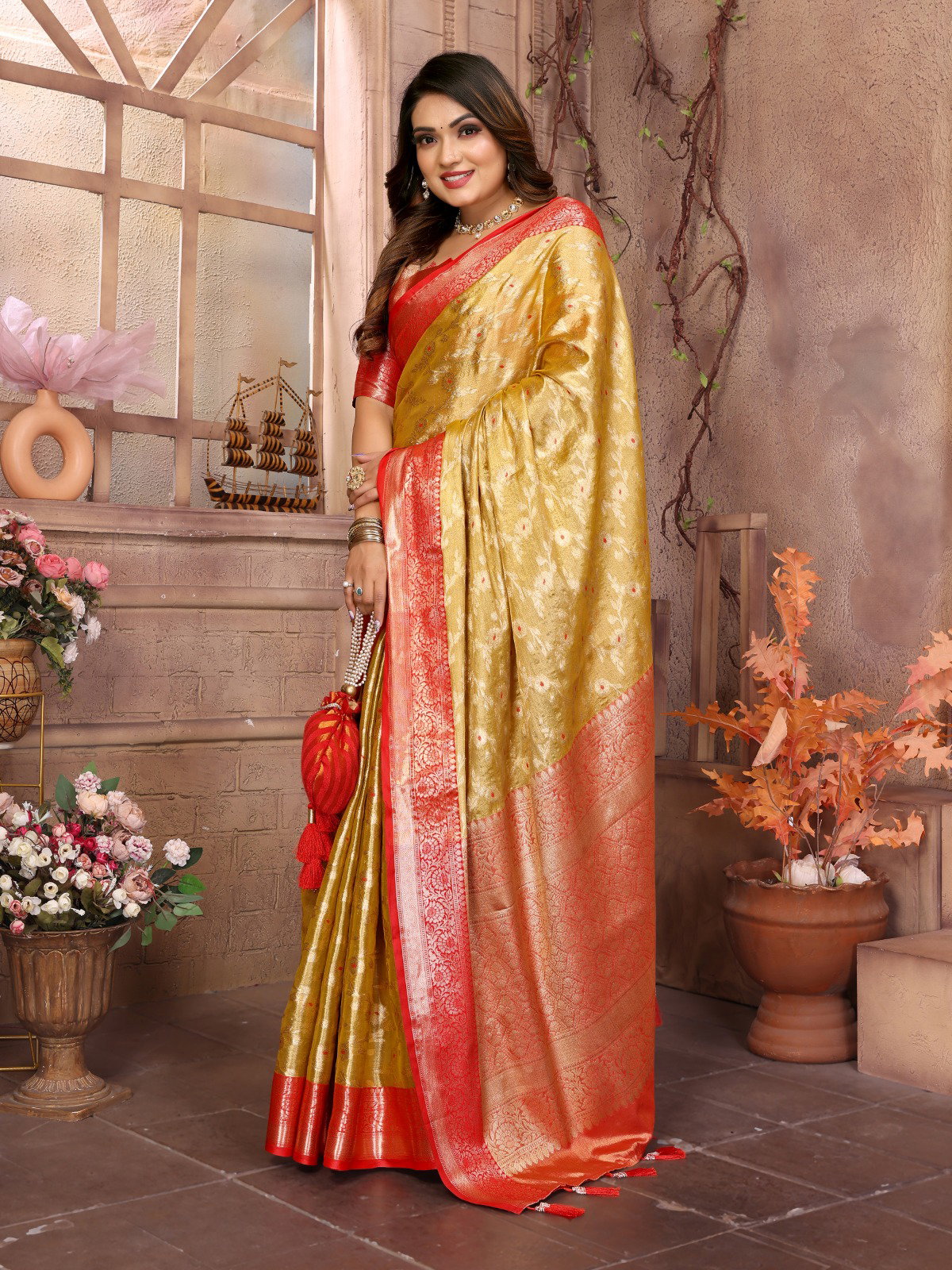 Lekha Vc Vanita Tissue Silk Zari Weaving Woven Border Saree