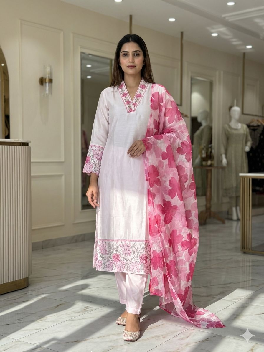 Lekha KL 2101 Chanderi Embroidery Kurti Bottom With Dupatta