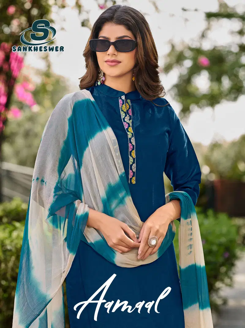 Sankheswer Aamaal Vol 1 Glass Roman Silk Fancy Work Kurti With Bottom Dupatta