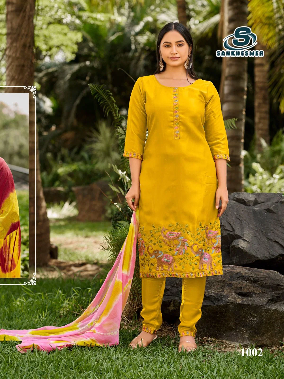 Sankheswer Aamaal Vol 1 Glass Roman Silk Fancy Work Kurti With Bottom Dupatta