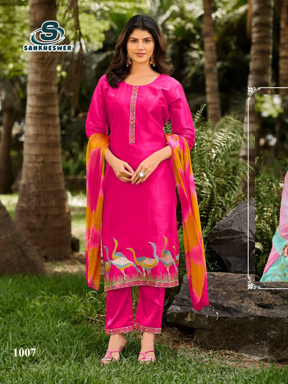 Sankheswer Aamaal Vol 1 Glass Roman Silk Fancy Work Kurti With Bottom Dupatta