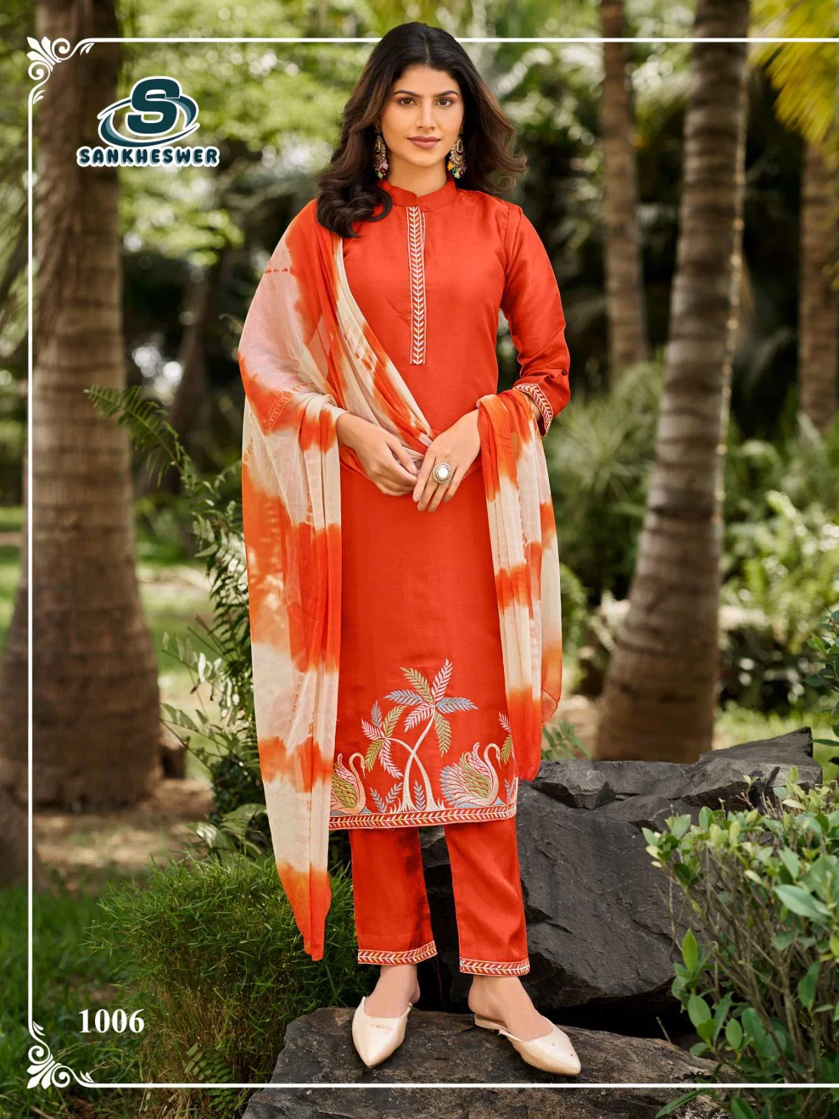 Sankheswer Aamaal Vol 1 Glass Roman Silk Fancy Work Kurti With Bottom Dupatta