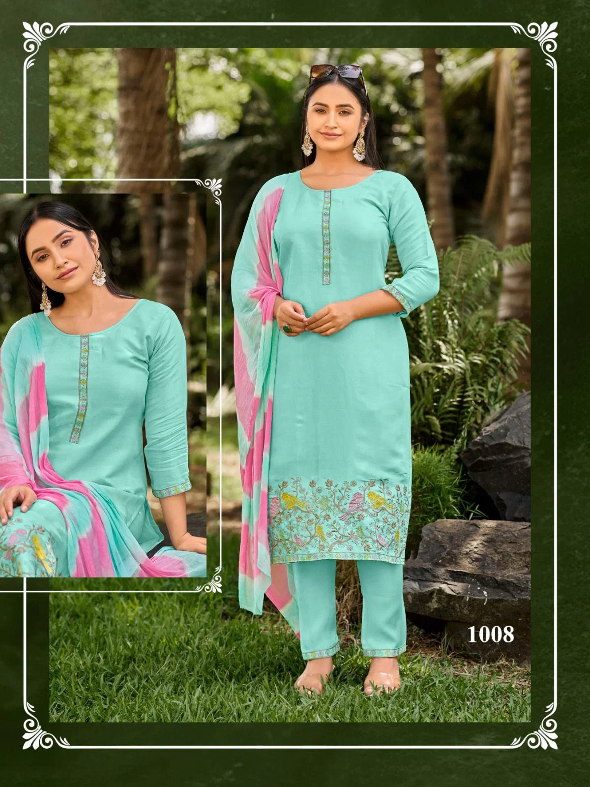 Sankheswer Aamaal Vol 1 Glass Roman Silk Fancy Work Kurti With Bottom Dupatta