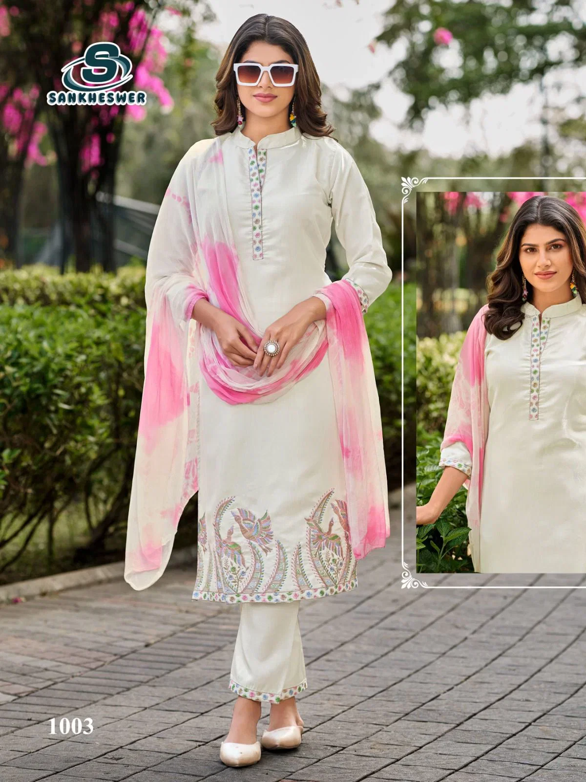 Sankheswer Aamaal Vol 1 Glass Roman Silk Fancy Work Kurti With Bottom Dupatta