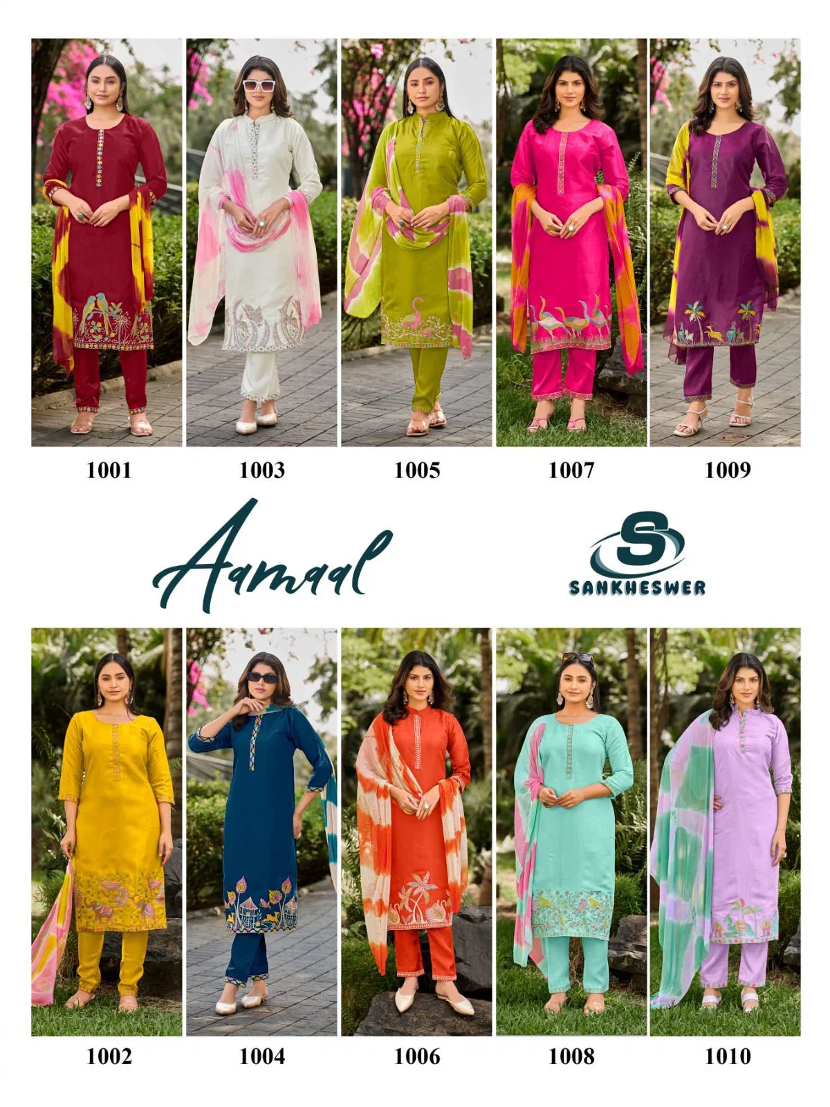 Sankheswer Aamaal Vol 1 Glass Roman Silk Fancy Work Kurti With Bottom Dupatta