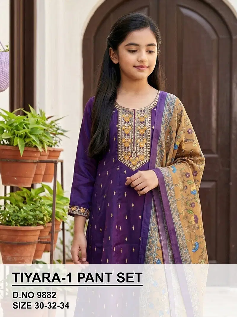 Tiyara 9882 Roman Glass Kurti And Pant Dupatta Collection