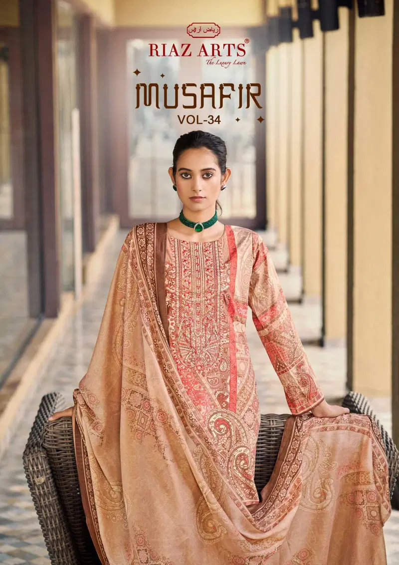Riaz Arts Musafir Vol 34 Cotton Cambric Lawn Printed Dress Material
