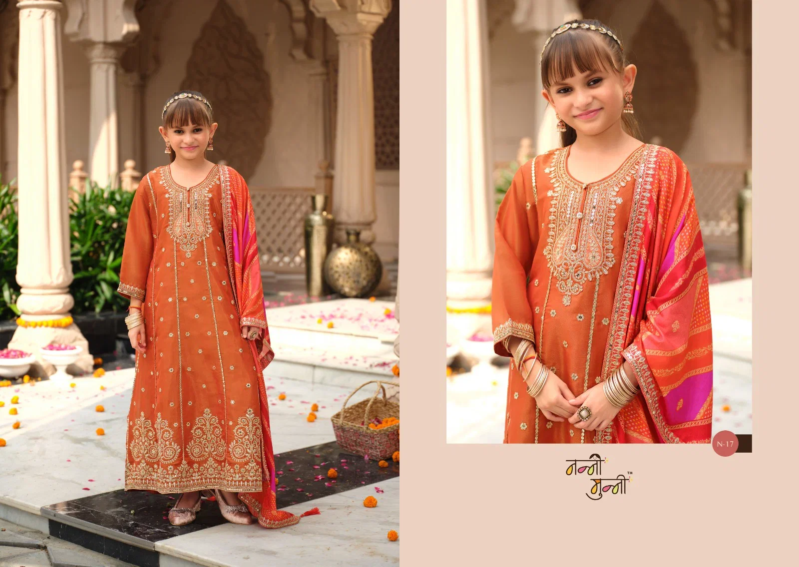 Nanni Munni Royal Kids Chinon Digital Print With Embroidered Top With Dupatta