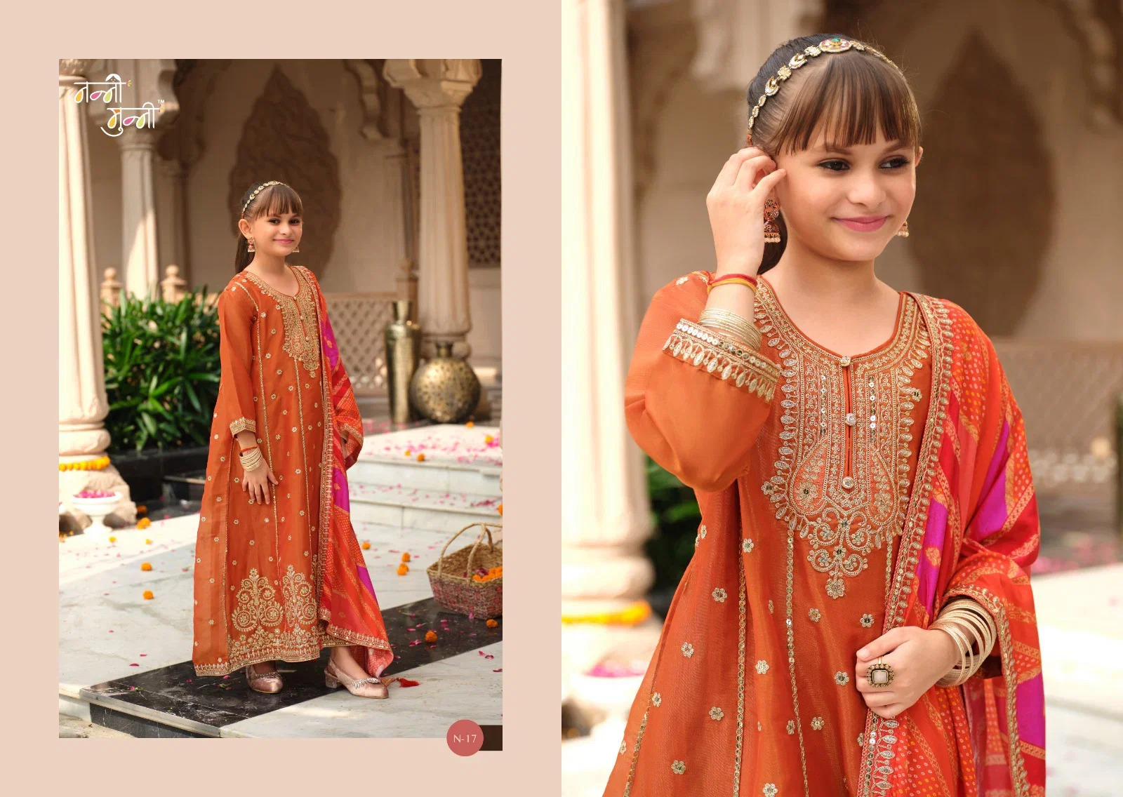 Nanni Munni Royal Kids Chinon Digital Print With Embroidered Top With Dupatta