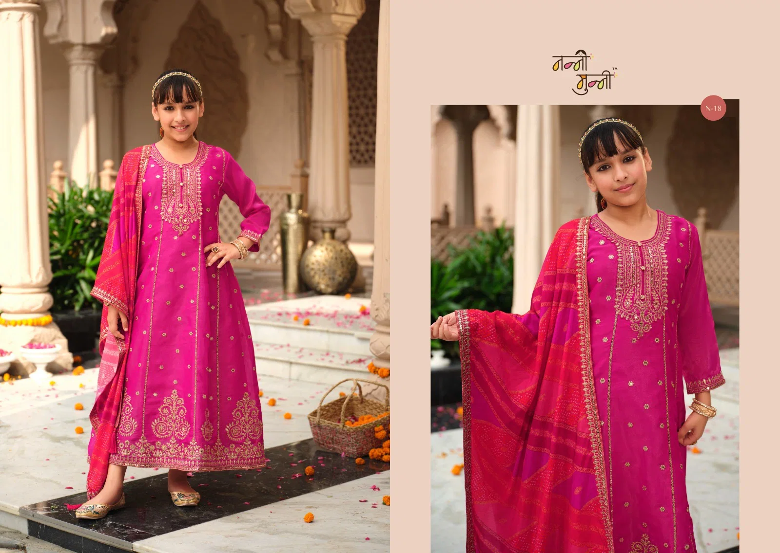 Nanni Munni Royal Kids Chinon Digital Print With Embroidered Top With Dupatta