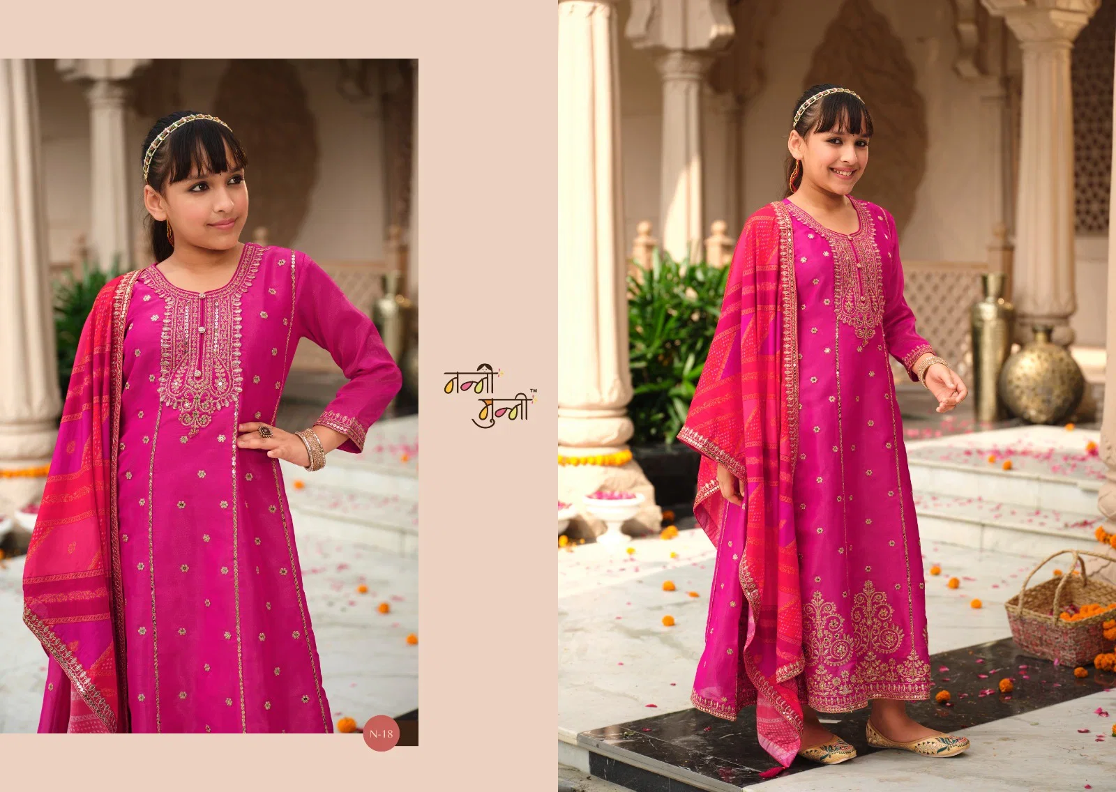 Nanni Munni Royal Kids Chinon Digital Print With Embroidered Top With Dupatta