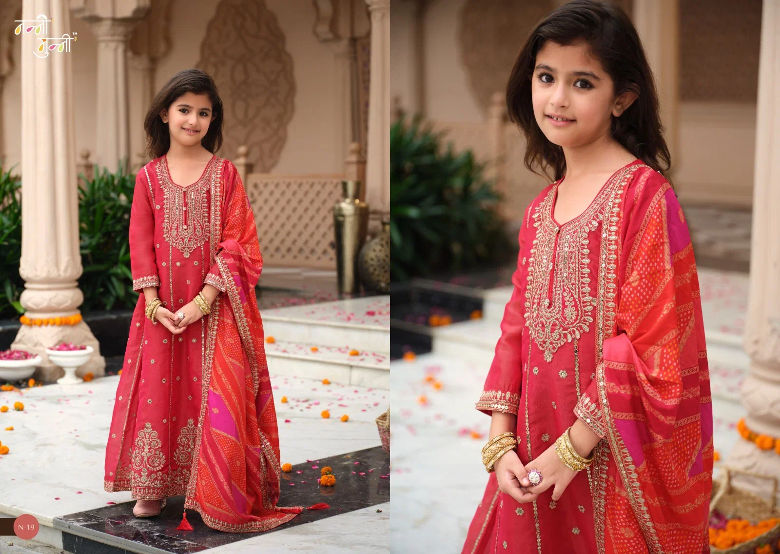 Nanni Munni Royal Kids Chinon Digital Print With Embroidered Top With Dupatta