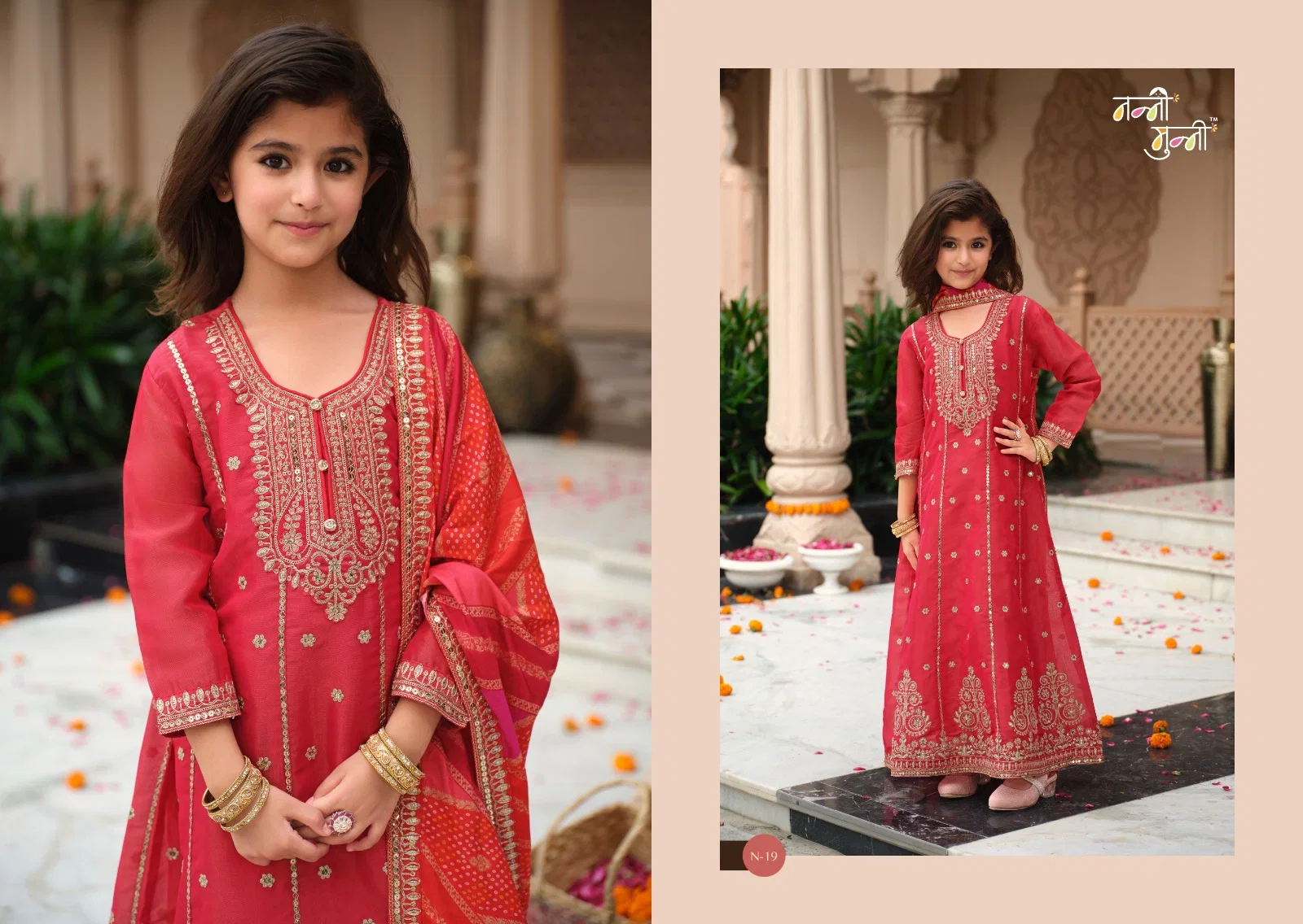 Nanni Munni Royal Kids Chinon Digital Print With Embroidered Top With Dupatta