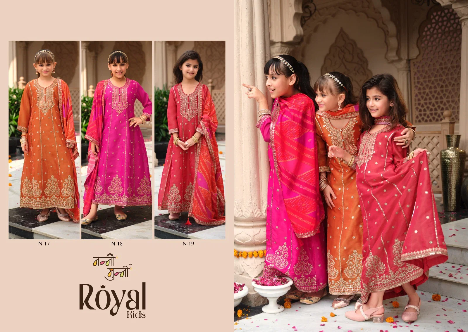 Nanni Munni Royal Kids Chinon Digital Print With Embroidered Top With Dupatta