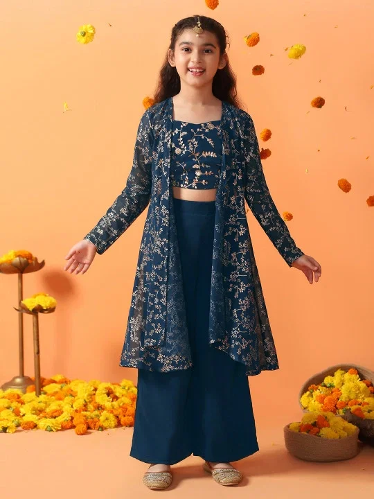 St D No 0109 Girls Heavy Georgette Embroidered Palazzo Set