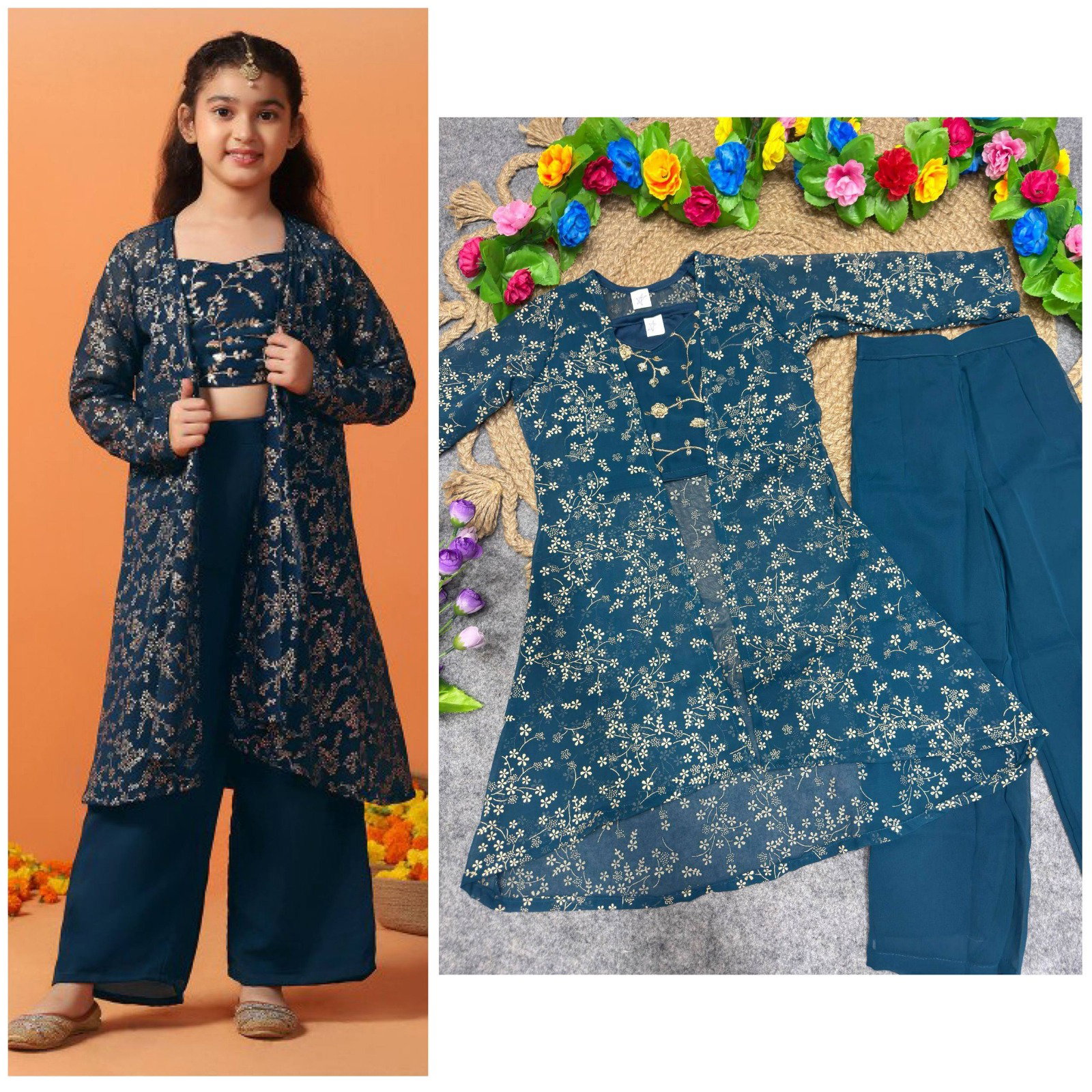 St D No 0109 Girls Heavy Georgette Embroidered Palazzo Set