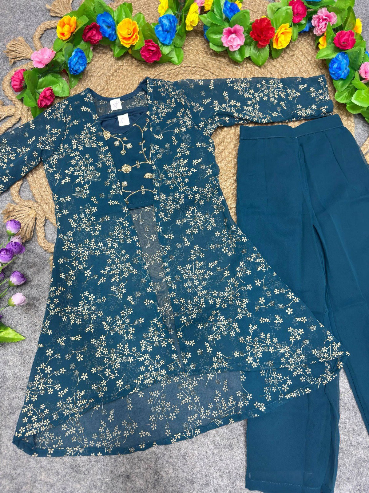 St D No 0109 Girls Heavy Georgette Embroidered Palazzo Set