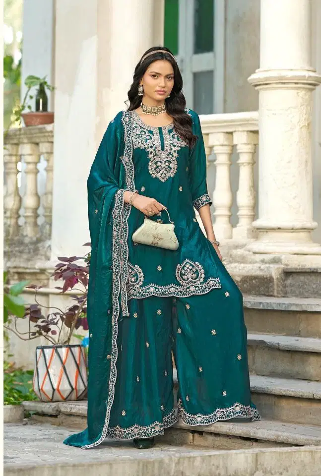 Ladies Flavour 3408 To 3410 Fendy Satin Embroidered Kurti With Bottom Dupatta