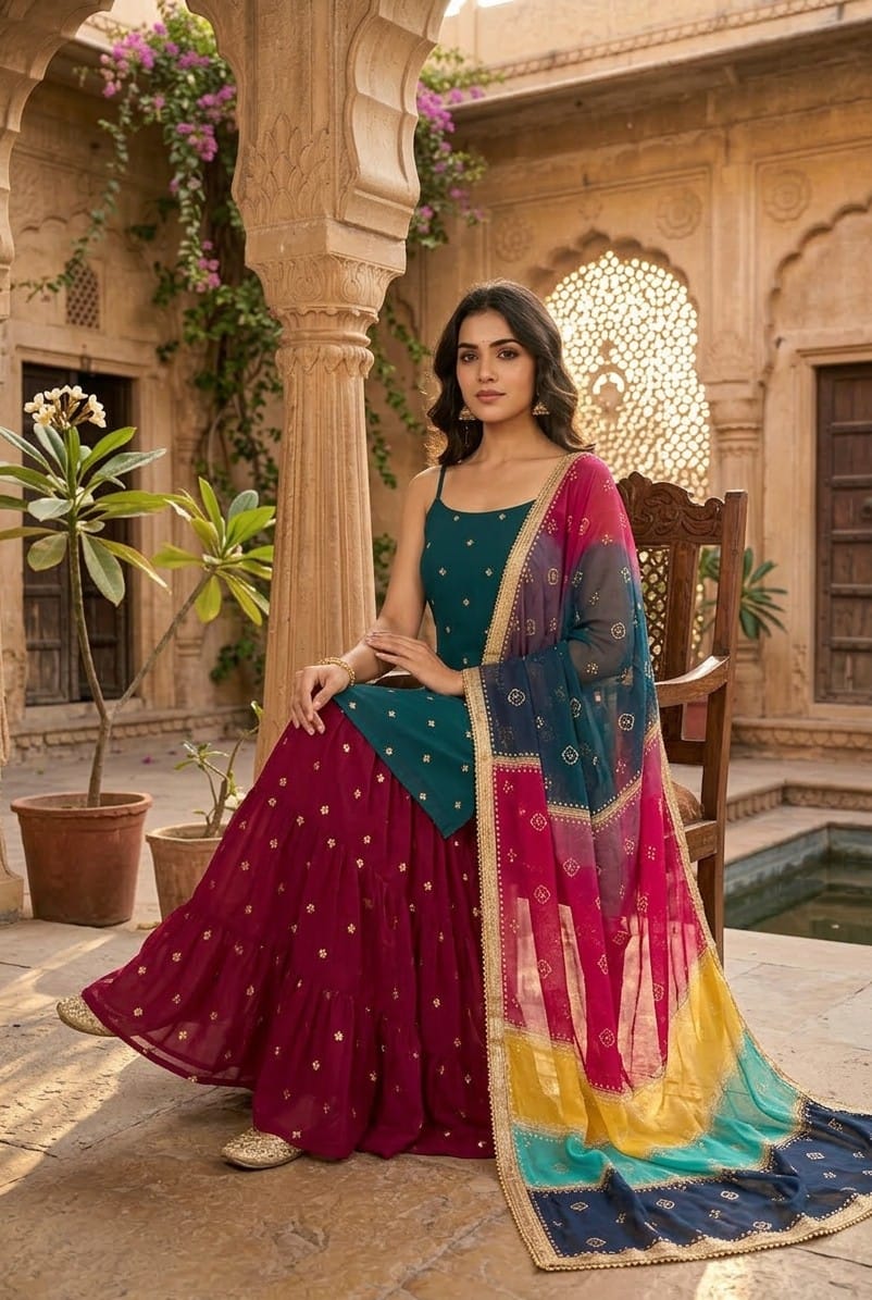 Lekha YC 155 Blooming Georgette Malhari Sharara Set