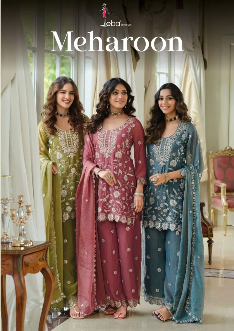 Eba Meharoon Nc Moss With Beats Work Top Bottom And Dupatta Collection