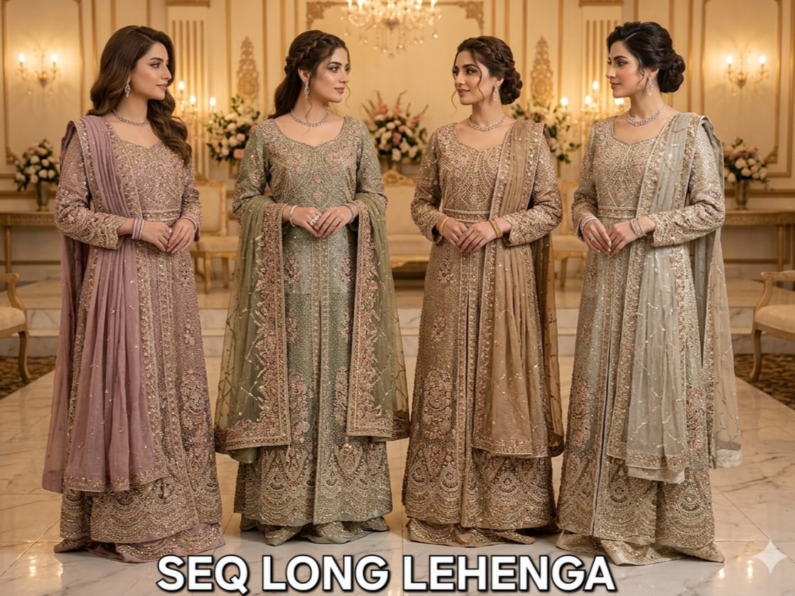 FM SEQ Butterfly Net Long Top With Lehengha And Dupatta