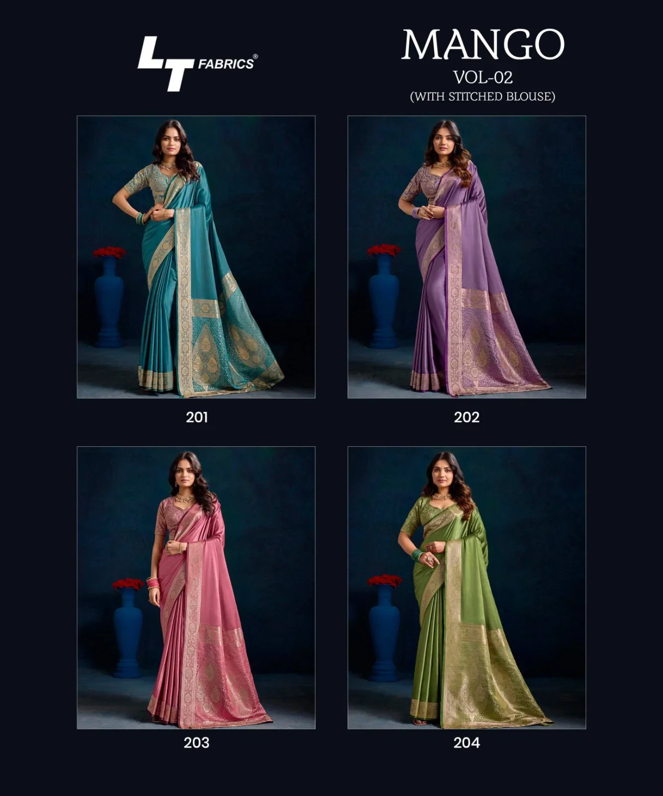 Lt Mango Vol 2 Top Dyed Weaving With Embroidered Saree Collection