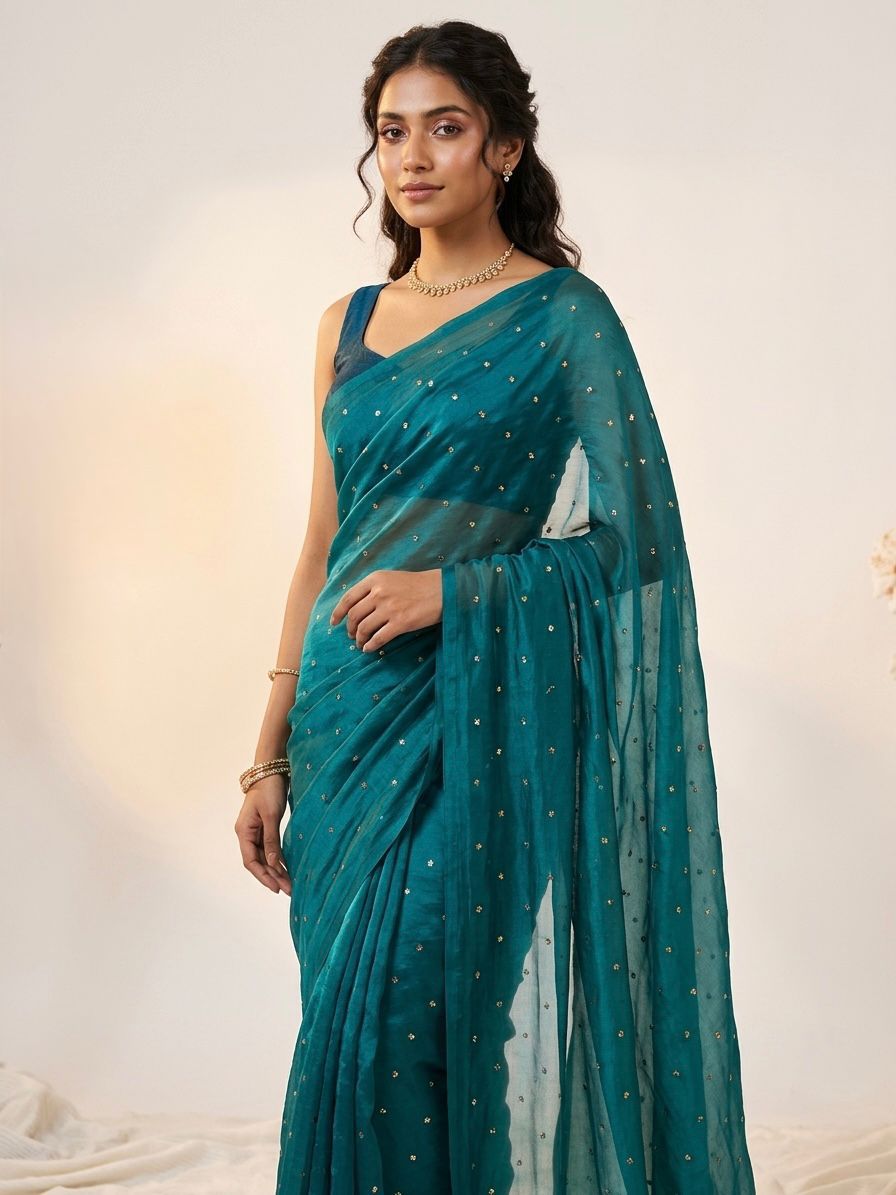 NCO 154 Space Silk Sequins Butties All Over Saree