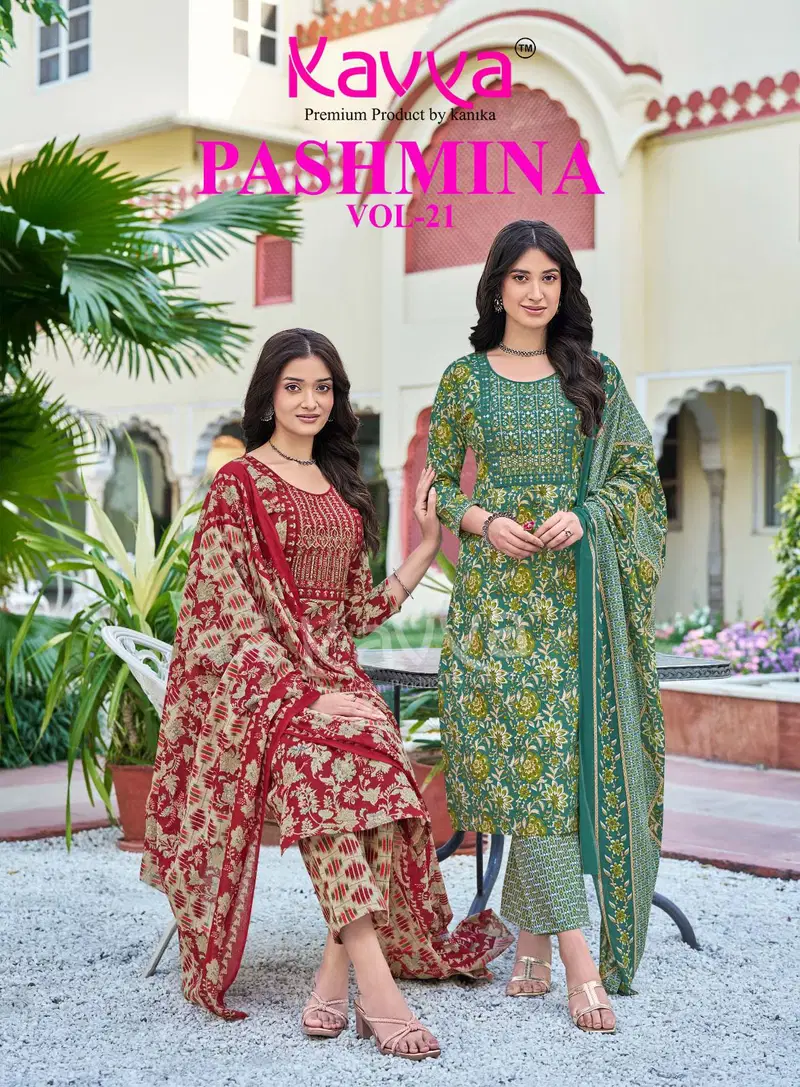 Kavya Pashmina Vol 21 Malasiyan Cotton Embroidered Kurti With Bottom Dupatta