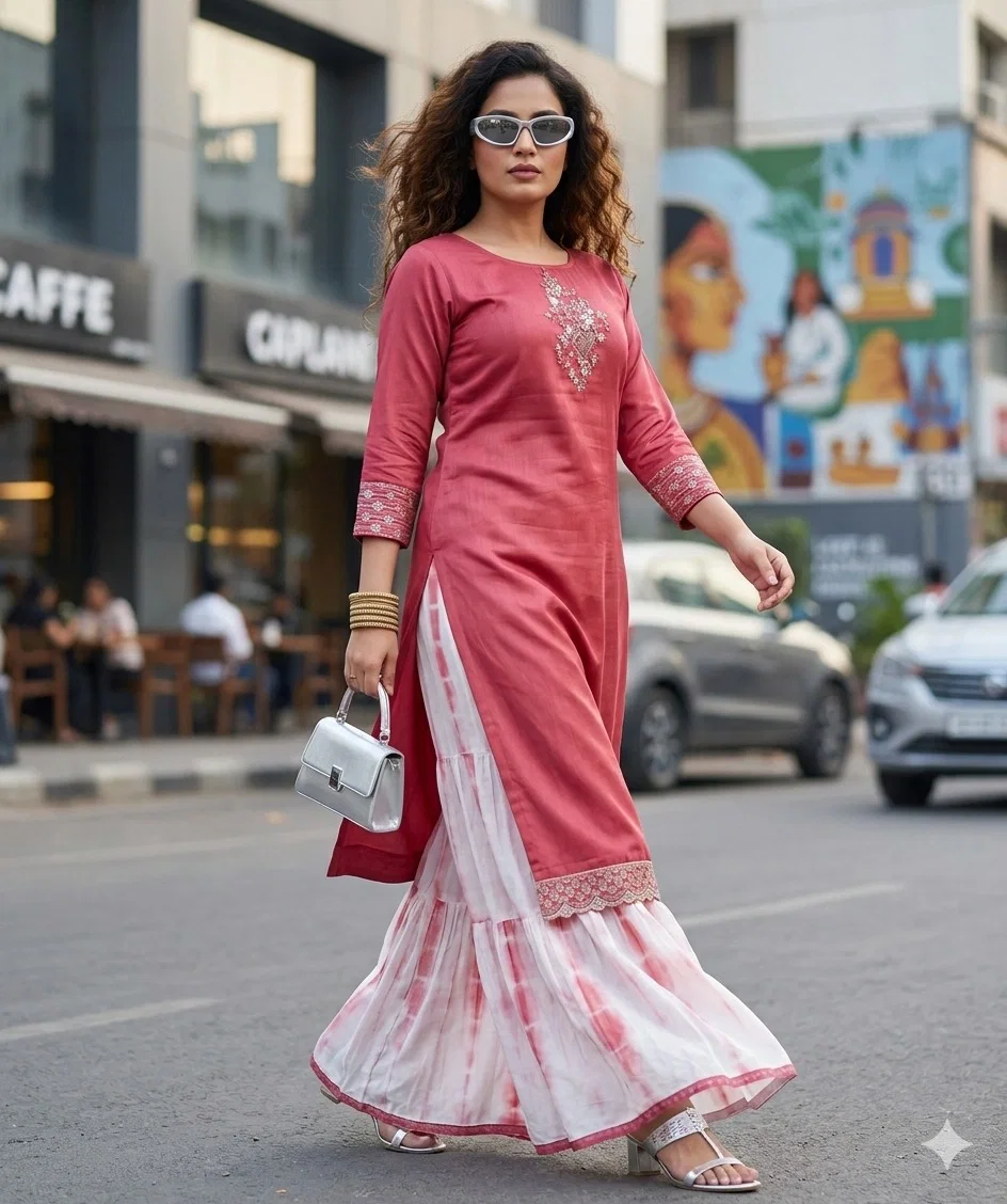 Faf Madhvi Maslin With Full Inner Top With Sharara Collection