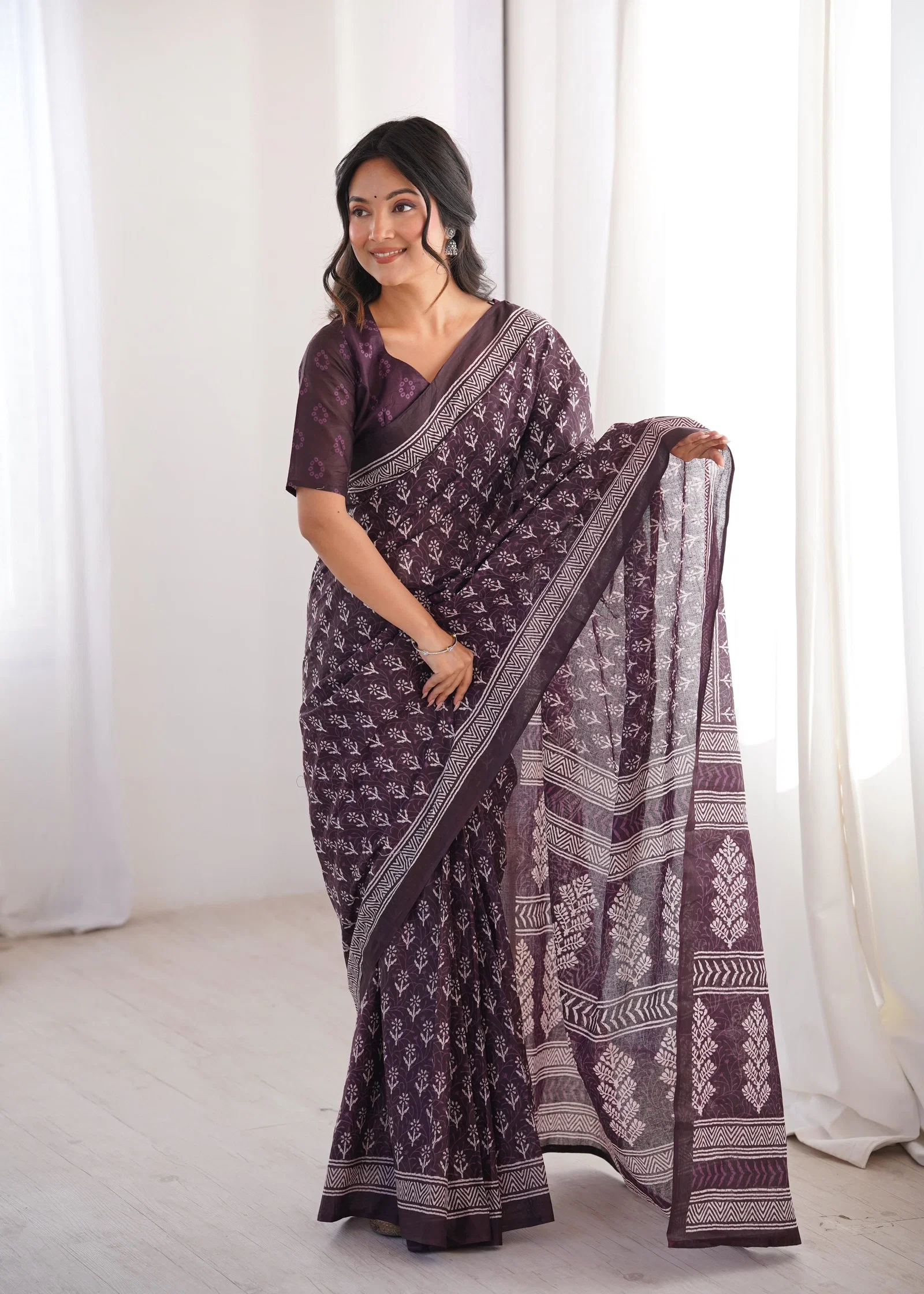 Sm Yami 56 Soft Pure Cotton Celebrity Look Hand Block Printd Sarees